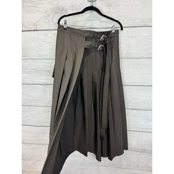 Zara Women's Brown Pleated Asymmetrical Buckle Midi Wrap Skirt Size Medium - Picture 8 of 10